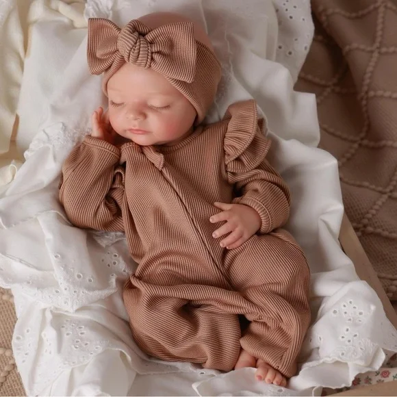 Adorable Girl Baby Tan Outfit with Bow